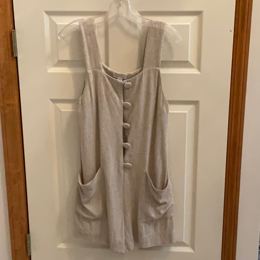 TOPSHOP  Beige Linen Blend Button Front Square Neck Sleeveless Romper- Size 6